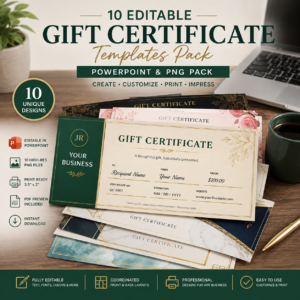 10 Editable Gift Certificate Templates for Small Business – PowerPoint & PNG Pack