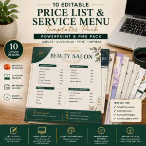 10 Editable Price List & Service Menu Templates for Small Business – PowerPoint & PNG Pack