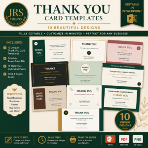 10 Editable Thank You Card Templates for Small Business – PowerPoint & PNG Pack