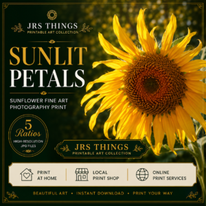 Sunflower Photography Print – Sunlit Petals – Printable Botanical Wall Art