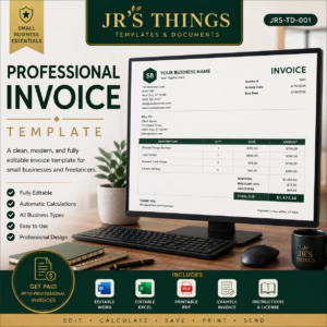 Professional Invoice Template – Editable Word, Excel & PDF – Small Business Invoice