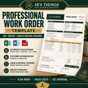 Professional Work Order Template – Editable Excel, Word & PDF – Small Business Work Order