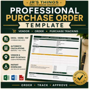 Professional Purchase Order Template – Editable Excel, Word & PDF – Small Business
