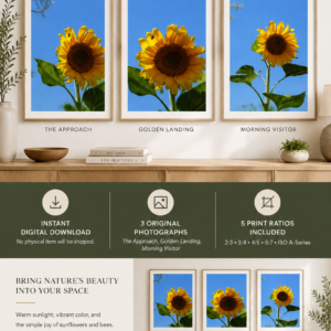 Sunflowers & Bees Photography Set – 3 Printable Wall Art Prints