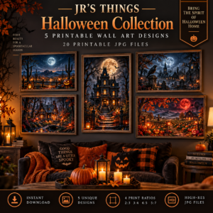 Halloween Printable Wall Art Collection – 5 Spooky Autumn Prints