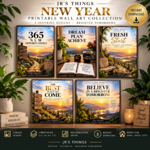 New Year Printable Wall Art Collection – 5 Inspirational Prints for a Brighter Year