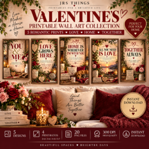 Valentine's Printable Wall Art Collection – 5 Romantic Love & Home Prints