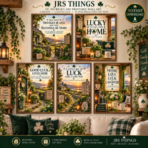 St. Patrick’s Day Printable Wall Art Collection – 5 Irish Blessing & Lucky Home Prints