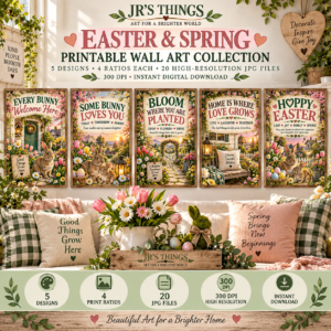 Easter & Spring Printable Wall Art Collection – 5 Bunny, Floral & Inspirational Prints